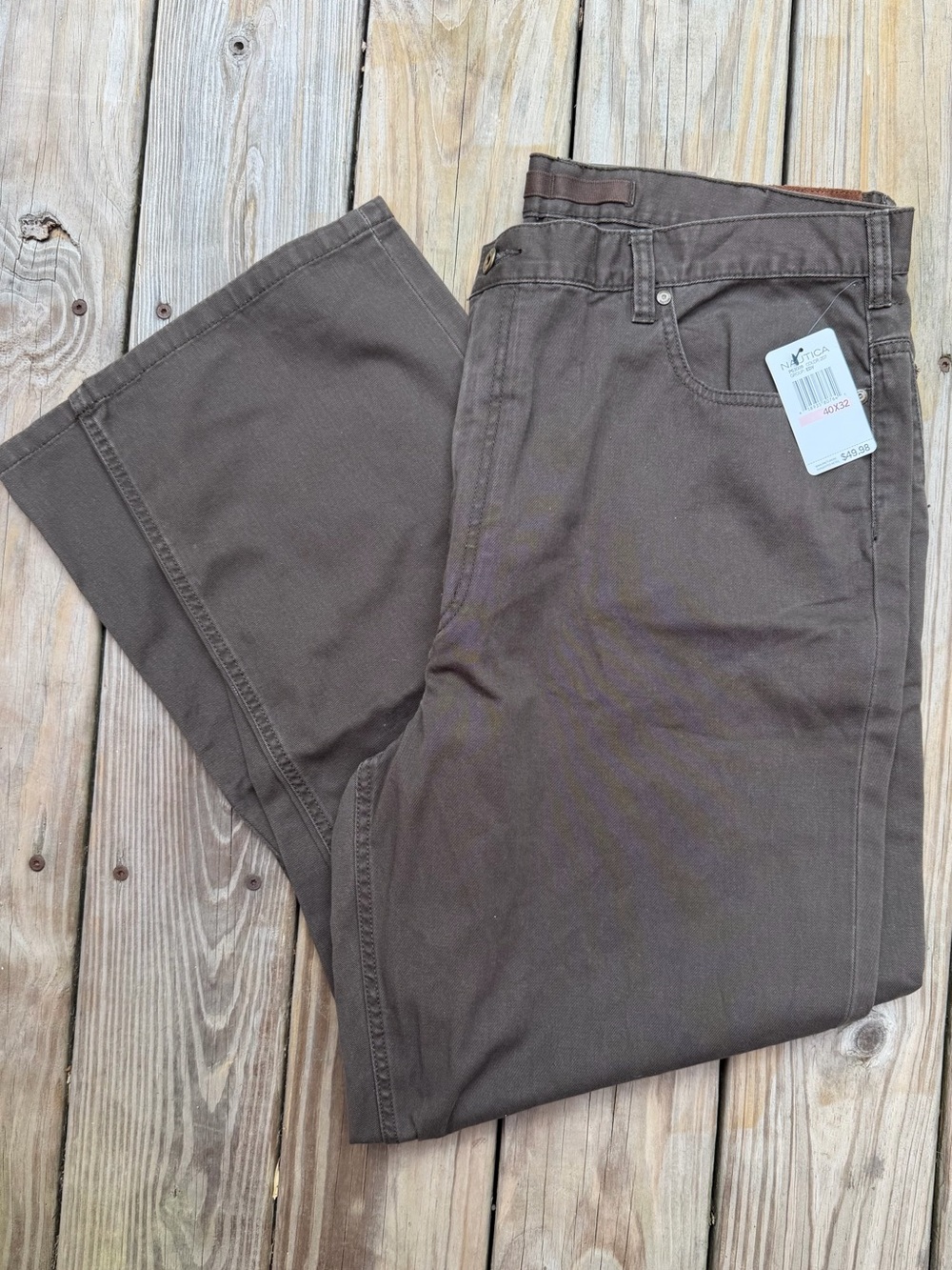 Nautica Classic Twill J-Class Relaxed Fit 5- Pocket Brown Pants Mens 40Wx32L NWT